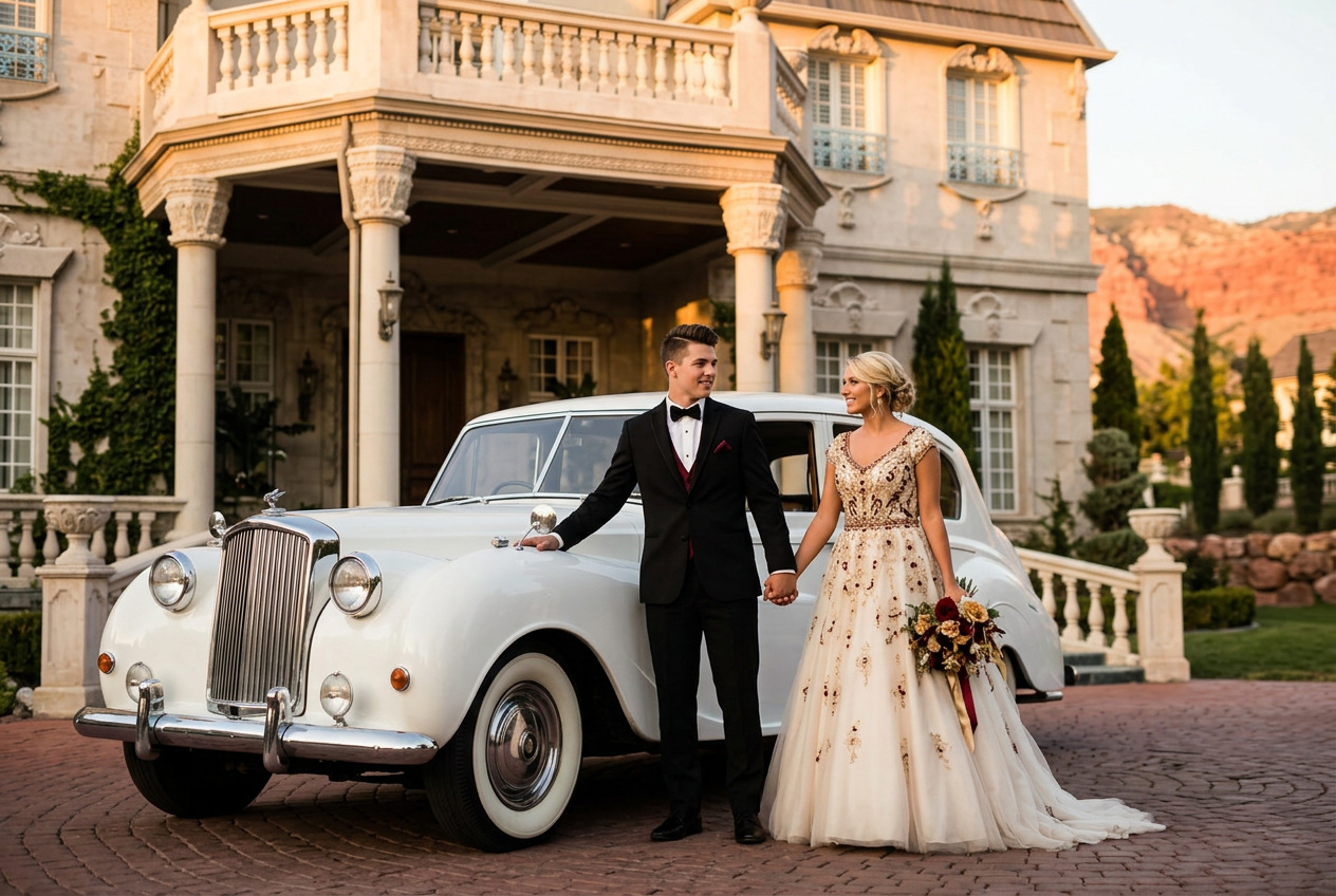 Prom couple beside Princess Ivy
